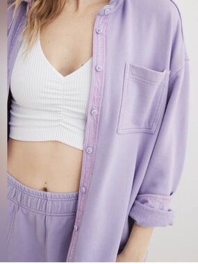 aerie Lilac LumberJane Button Down Sweatshirt